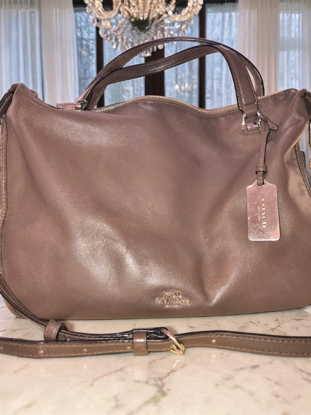Coach Madison Smythe Leather Satchel 32405 Brown Crossbody Soft Slouchy Bag - Picture 2 of 8